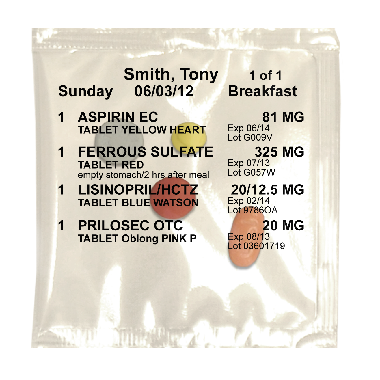 Sample pharmacy packaging dose pack